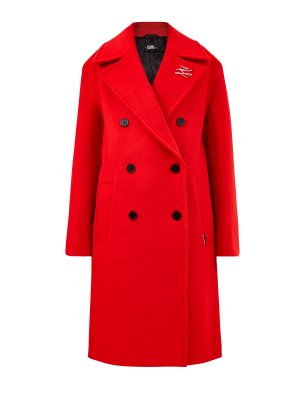Двубортное пальто из шерсти с литой брошью K/Autograph KARL LAGERFELD. Цвет: красный