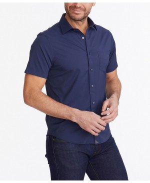 Мужская приталенная рубашка без морщин с короткими рукавами и пуговицами Жиронда UNTUCKit, синий Untuckit