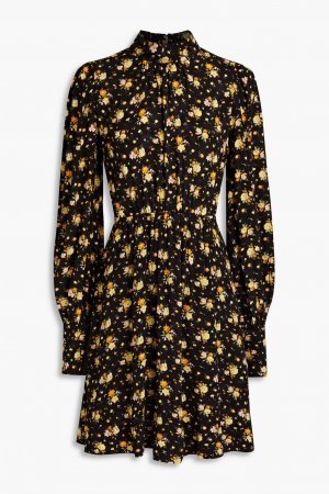 Жаккардовое платье мини со сборками и цветочным принтом, черный byTiMo