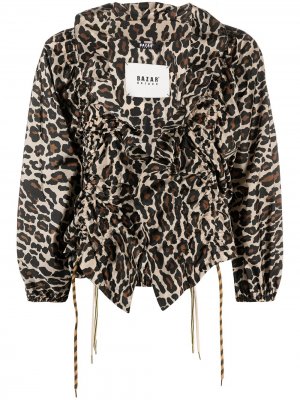 Блузка с леопардовым принтом и завязками Bazar Deluxe. Цвет: нейтральные цвета