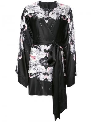 Платье-кимоно с цветочными мотивами Thomas Wylde. Цвет: чёрный