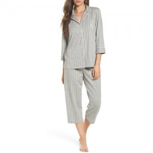 Пижама , брюки, рубашка, капри, застежка пуговицы, укороченный рукав, размер XS, серый Ralph Lauren. Цвет: серый