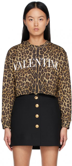 Бежево-черная толстовка с леопардовым логотипом Valentino