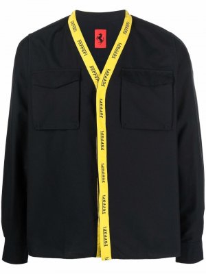 Logo-trim collarless shirt Ferrari. Цвет: черный