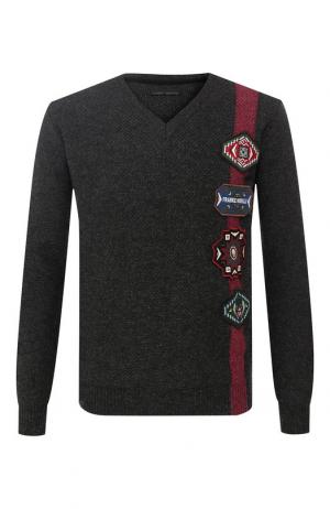 Хлопковый пуловер с нашивками Frankie Morello. Цвет: темно-серый