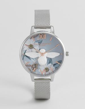 Серебристые часы с сетчатым браслетом OB16BF18 Olivia Burton. Цвет: серебряный