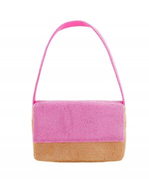 Маленькая сумка через плечо из цветной сетки с кристаллами , розовый Nina