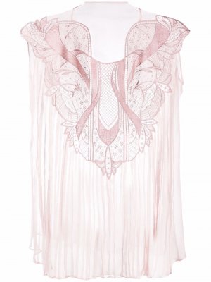 Lace-embellished silk top Alberta Ferretti. Цвет: розовый