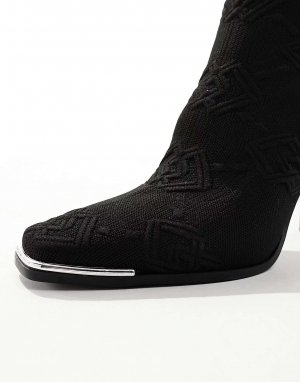 Черные вязаные ботинки челси на каблуке ASOS