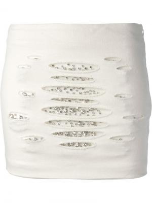 Мини юбка с кристаллами Jay Ahr. Цвет: телесный