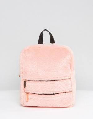 Рюкзак из искусственного меха с двойной молнией Skinnydip. Цвет: розовый
