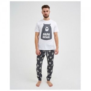 Пижама мужская (футболка и брюки) Bear р.50 KAFTAN. Цвет: серый/белый