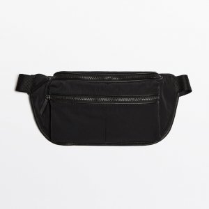 Поясная сумка Contrast Nylon Belt With Leather Details - Studio, черный Massimo Dutti