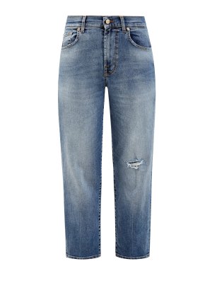 Укороченные джинсы Modern Straight из выбеленного денима 7 FOR ALL MANKIND. Цвет: синий