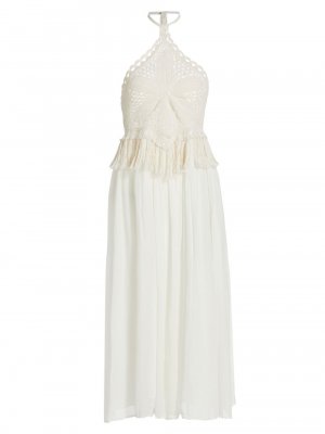 Вязаное крючком платье макси из шифона и с лямкой на шее , белый Calypso St. Barth