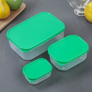 Набор контейнеров пищевых прямоугольных доляна, 3 шт: 150 мл, 500 1,2 л, цвет зелёный Доляна