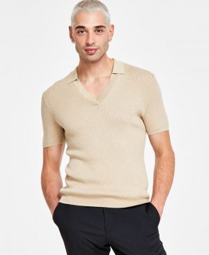 Мужской свитер-рубашка-поло классической вязки с v-образным вырезом , тан/бежевый I.N.C. International Concepts