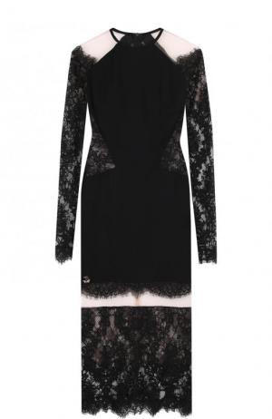 Платье-футляр с кружевными вставками и длинным рукавом Philipp Plein. Цвет: черный