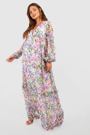 Платье мидакси с цветочным принтом и оборками для беременных boohoo, мультиколор Boohoo