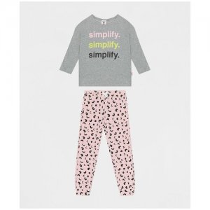 Пижама с брюками для девочки размер 98-104 модель 221BBGU97020000 Button Blue. Цвет: серый/розовый
