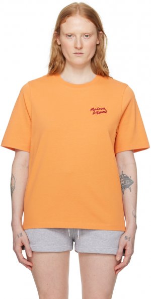 Оранжевая футболка с почерком Maison Kitsune Kitsuné