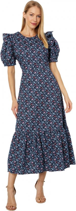 Хлопковое платье-миди с открытой спиной и цветочным принтом , цвет Navy Multi English Factory