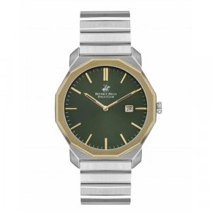 Наручные часы Американские мужские с минеральным стеклом BP3285X.270 гарантией, серебряный, зеленый Beverly Hills Polo Club. Цвет: серебристый/зеленый/золотистый