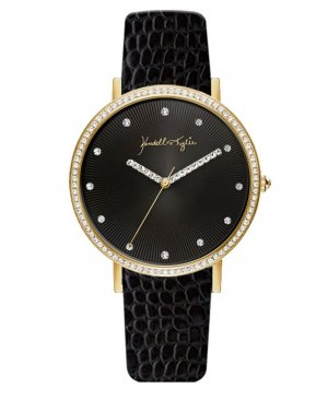 Женские аналоговые часы с текстурированным черным лакированным кожаным ремешком из нержавеющей стали, 40 мм Kendall + Kylie