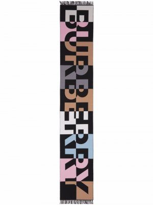 Chequer logo fringed scarf Burberry. Цвет: черный