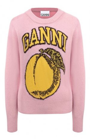 Шерстяной свитер Ganni. Цвет: розовый