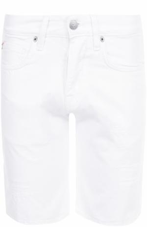 Джинсовые шорты с потертостями 2 Men Jeans. Цвет: белый