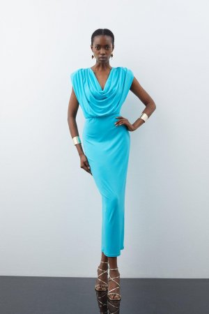 Трикотажное платье макси с воротником-хомутом , синий Karen Millen