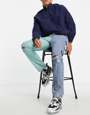 Прямые джинсы от комплекта с нашивками на штанинах и вышивкой синего зеленого цветов -Разноцветный Liquor N Poker