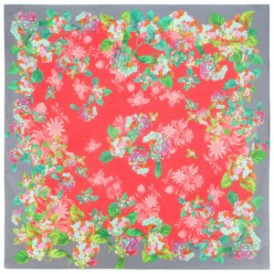 Платок ,80х80 см, красный, зеленый Павловопосадская платочная мануфактура. Цвет: зеленый/серый/розовый