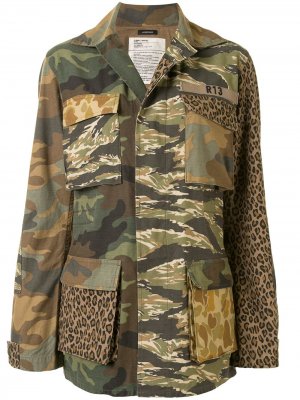 Куртка-рубашка с камуфляжным принтом R13. Цвет: коричневый