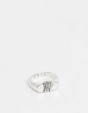 Серебристое кольцо-печатка с отделкой -Серебряный Icon Brand