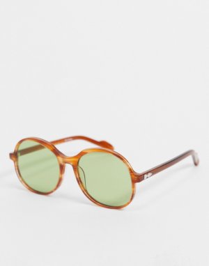 Женские солнцезащитные очки в стиле oversized круглой черепаховой оправе с зелеными линзами Cut Twenty Seven-Коричневый цвет Spitfire