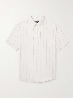 Полосатая льняная рубашка с воротником на пуговицах CLUB MONACO, белый Monaco