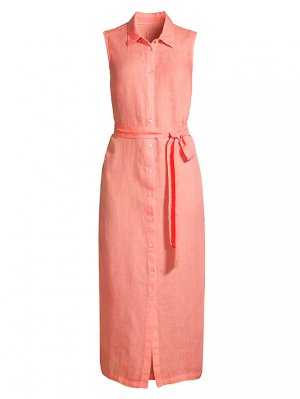 Льняное платье-рубашка без рукавов , цвет papaya 120% Lino
