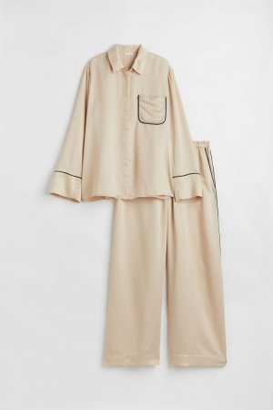 Атласный пижамный комплект , светло-бежевый H&M