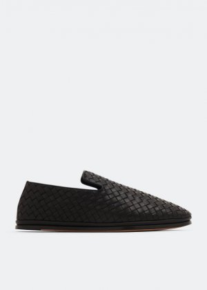 Слиперы Intrecciato leather slippers, черный Bottega Veneta