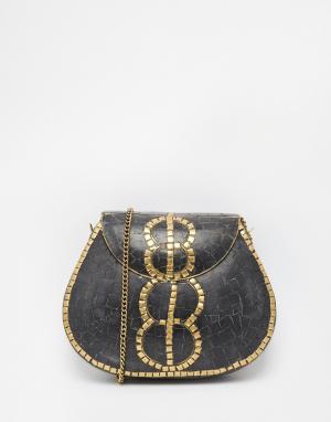 Черная сумка через плечо с контрастным золотым узором From St Xavier. Цвет: черный