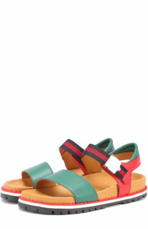 Комбинированные сандалии с ремешком Gucci. Цвет: зеленый