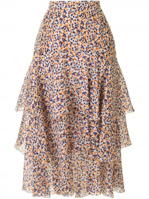 Шелковая юбка с принтом Delpozo. Цвет: синий
