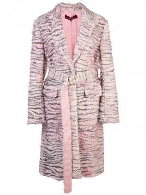 Пальто с зебровым принтом и поясом Sies Marjan. Цвет: розовый