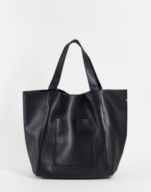 Большая сумка-тоут ASOS DESIGN из черной искусственной кожи со съемным кошельком