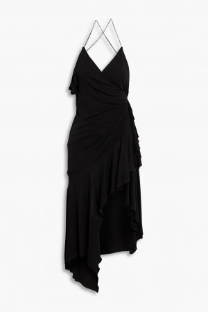 Платье мини из джерси асимметричного кроя с драпировкой и кристаллами, черный Philosophy di Lorenzo Serafini