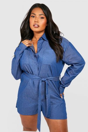 Комбинезон плюс шамбре , индиго Boohoo