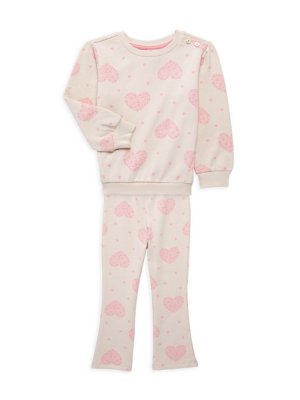 Комплект из двух предметов: флисовый свитшот и брюки с принтом в виде сердечек для маленькой девочки , розовый Juicy Couture