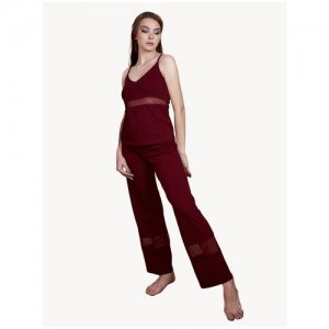 Костюм 49195903 топ с брюками палаццо пижама женская теплая со штанами хлопок одежда оверсайз для девушек Mon Plaisir. Цвет: красный